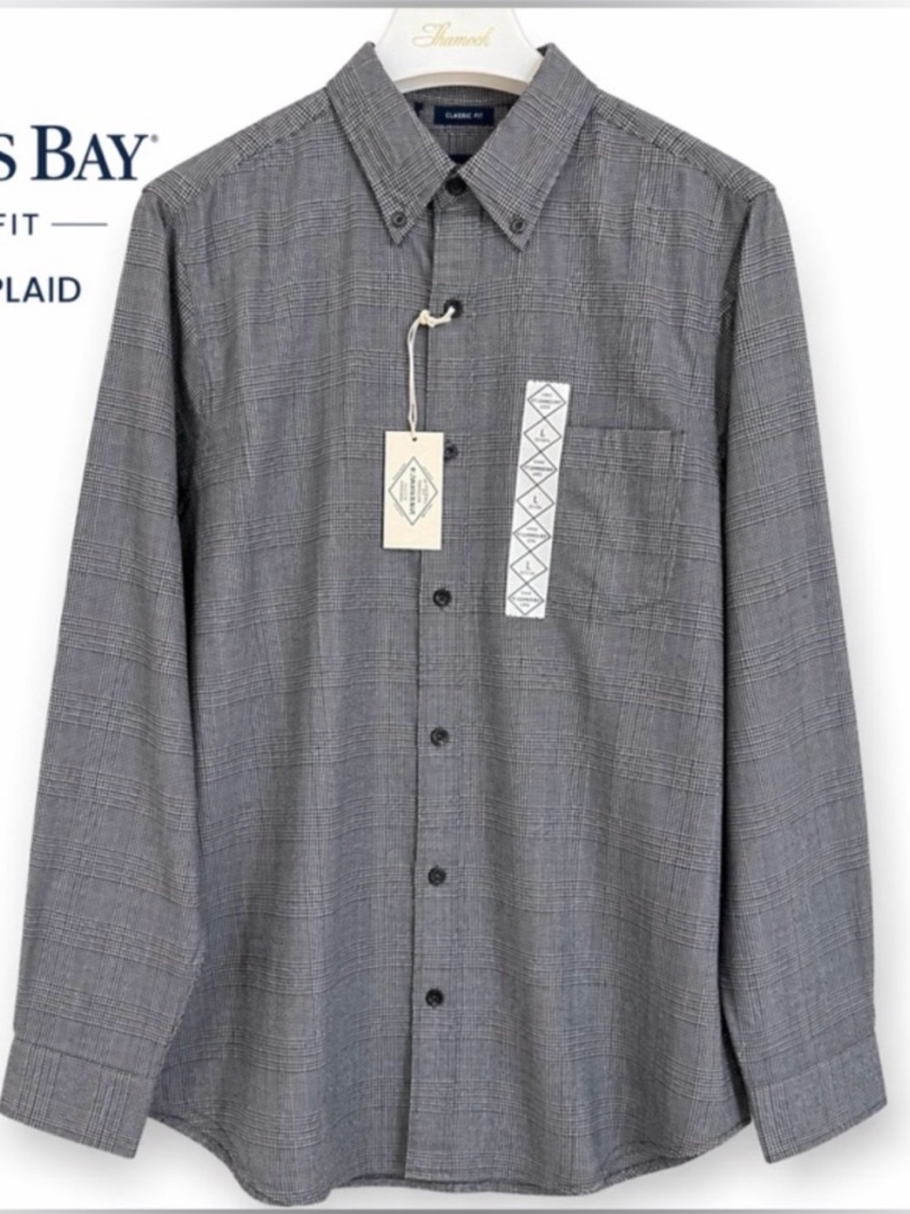 St. John's Bay Grey Glenplaid Button-Down Flannel Shirt Size XL NWT